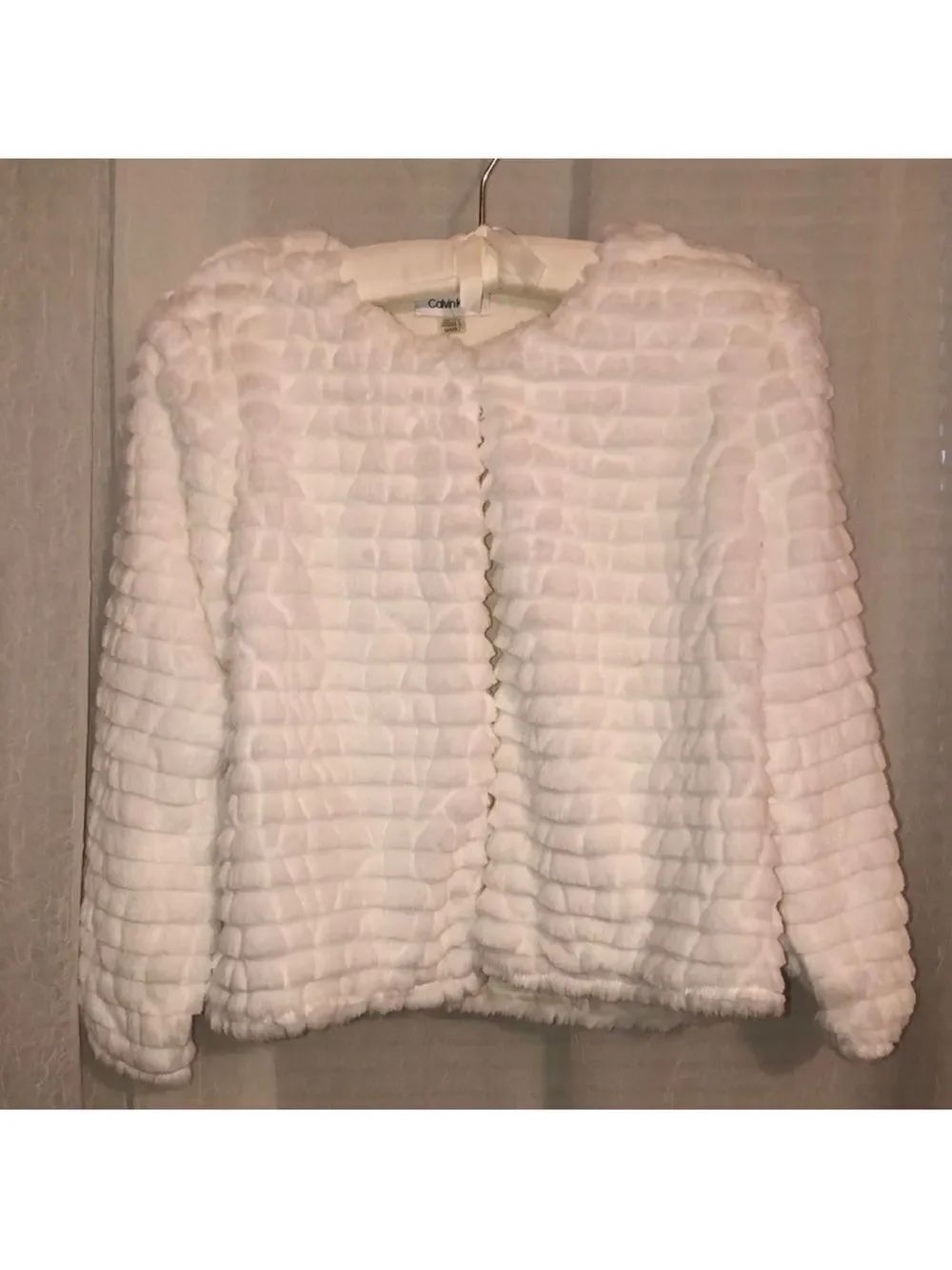 Calvin Klein M White Faux Fur Jacket with Knit Lining